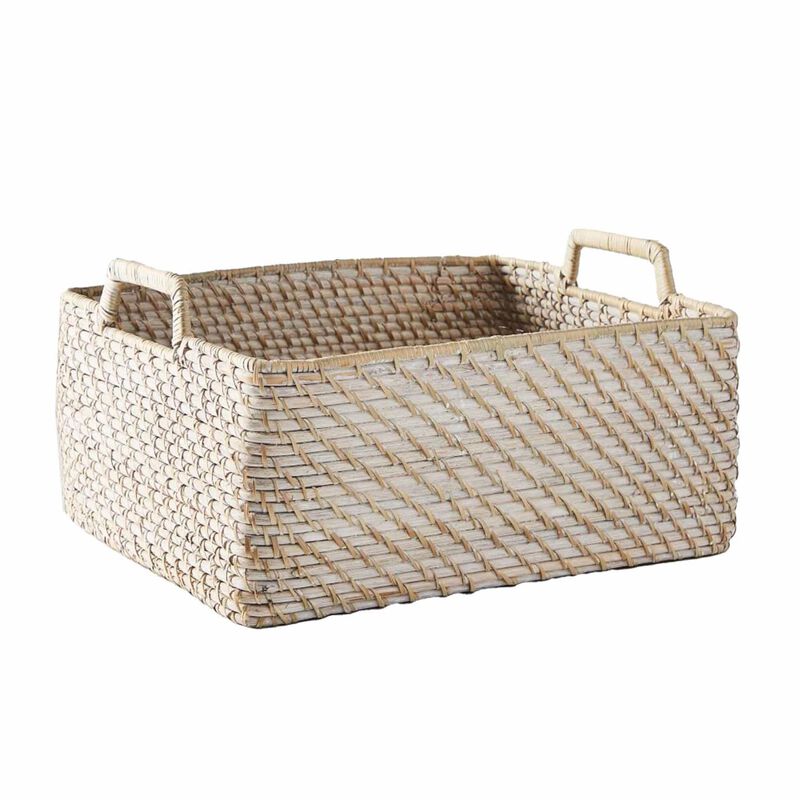 West Elm Modern Weave Handle Basket Low Whitewash image number 0
